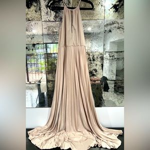 ASOS Champagne Long Pleated Halter Style Dress